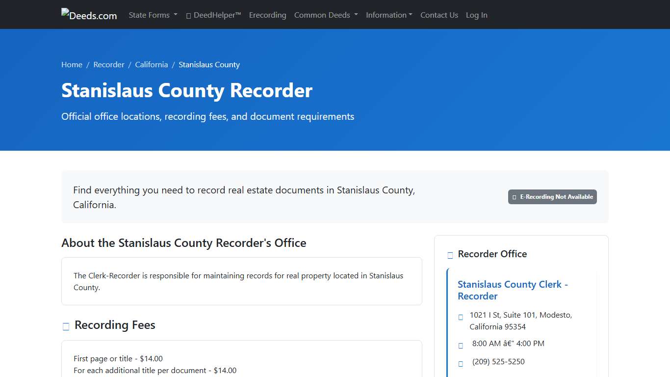 Stanislaus County Recorder Information, California - Deeds.com