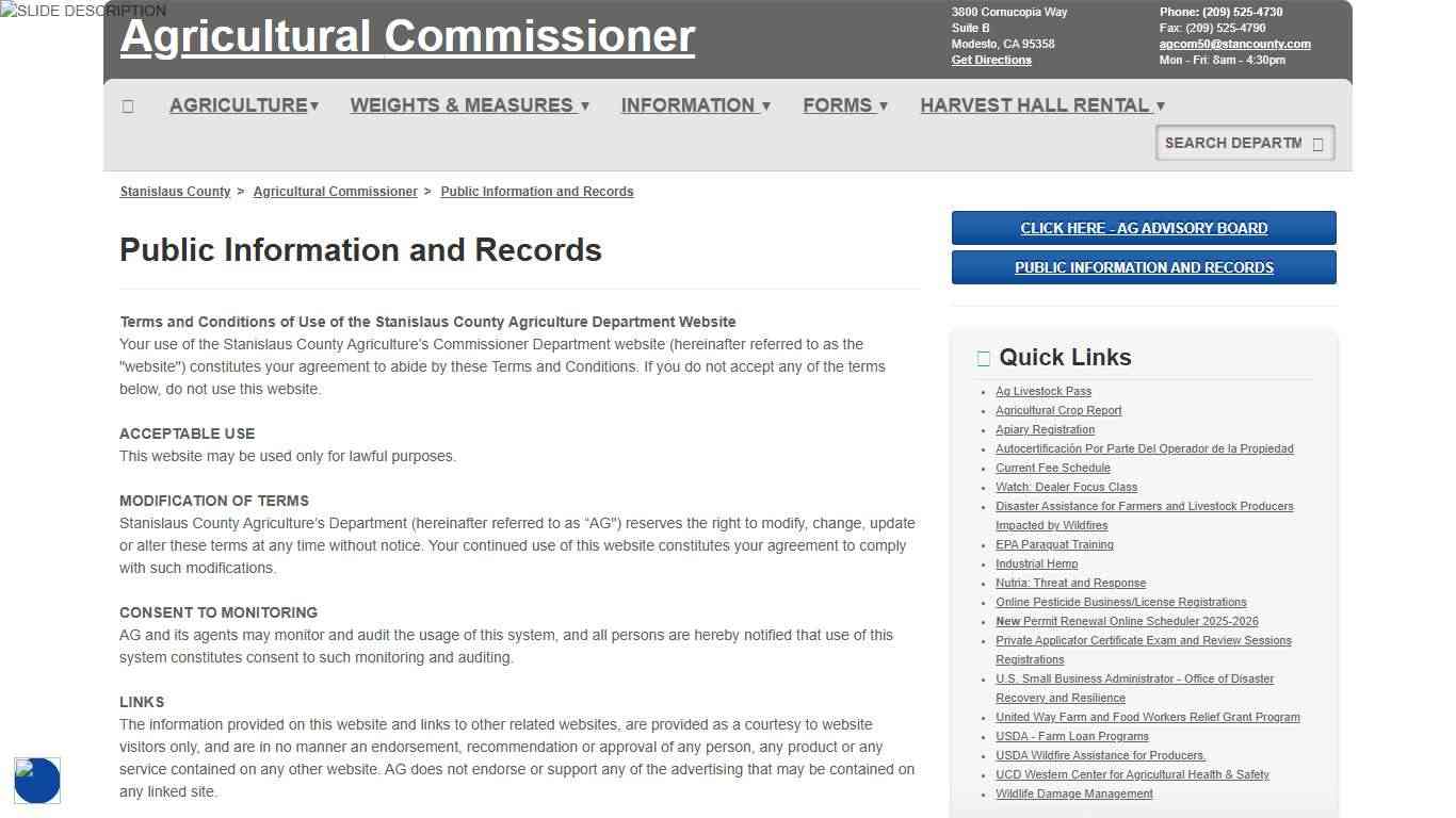 Public Iinformation and Records - Agricultural Commissioner - Stanislaus County